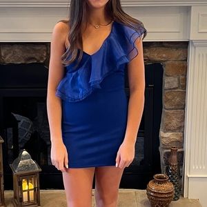 Blue one shoulder cocktail dress